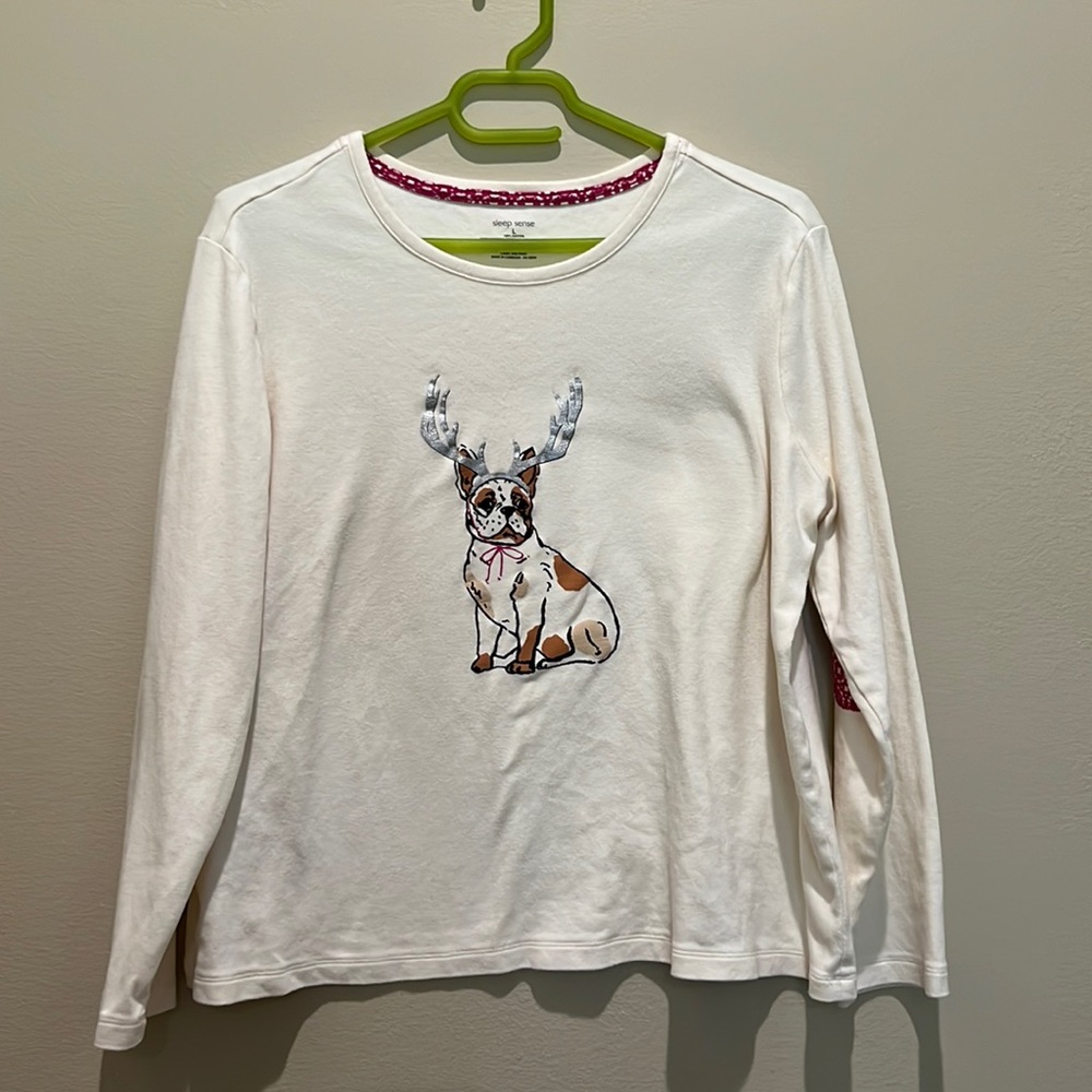 Sleep Sense Ladies Christmas Antlers French Bulldog Frenchie Night Shirt Large